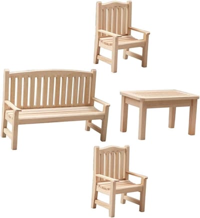 Miniatuur Bankjes - Tuin Decoratie - Miniatuur Huis - Set van 4 stuks - 13 cm breed - Khaki