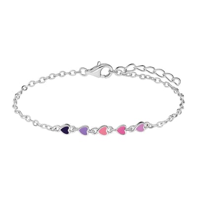 Lucardi Kinder Zilveren armband gekleurde emaille hartjes - Armband - 925 Zilver - Zilverkleurig - 15 cm