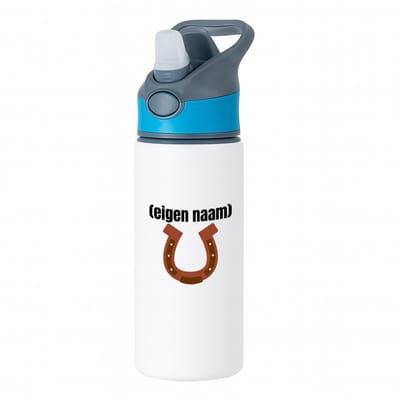 Hacebo® - paarden hoefijzer met eigen naam waterfles met rietje blauw - Paarden - paarden liefhebbers - iemand die houdt van paarden - verjaardag - cadeau - kado - water fles - 650ML