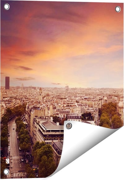 Gards Tuinposter Skyline Parijs met Eiffeltoren - 40x50 cm - Tuindoek - Tuindecoratie - Wanddecoratie buiten - Tuinschilderij
