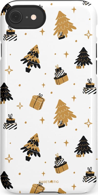 Casetastic hoesje geschikt voor Apple iPhone SE / Apple iPhone 7 / Apple iPhone 8 - Dubbellaagse bescherming - Kerst met Cadeautjes - Fashion Case - Wit Beige Donkergrijs