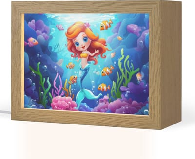 Nachtlampje 20x15 cm - Kinder lampje - Zeemeermin - Onderwaterwereld - Vissen - Oceaan - Tafellamp kinderkamer - Slaapkamer lamp - Bedlamp kinderen - Kinderlampje stopcontact - Wandlamp babykamer - Nachtlampjes