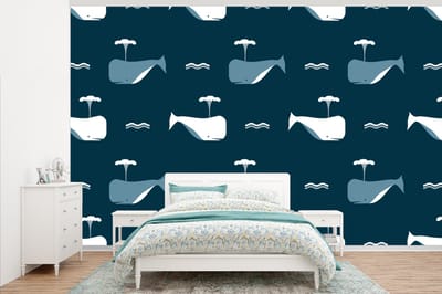 Behang - Fotobehang Patronen - Walvis - Water - Kindje - Jongens - Kinderen - Kids - Breedte 345 cm x hoogte 220 cm