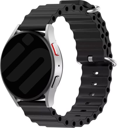 Strap-it Universeel 22mm Ocean siliconen bandje - geschikt voor Samsung Galaxy Watch 3 45mm / 1 46mm / Gear S3 - Polar Vantage M / V3 / Grit X - Amazfit GTR 47mm / GTR 2-3-4 / Balance / Xiaomi Mi Watch / Watch S1 / S3 / 2 Pro - zwart