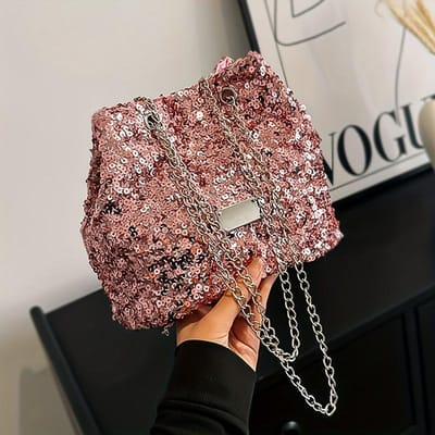 Mode Paillettes Populaire Design de Niche Sacs à Sequins Créatifs Simples Sacs pour Femmes Chaîne d'Épaule Bandoulière Sacs Seau Créatifs Sacs à Sequins Créatifs rose