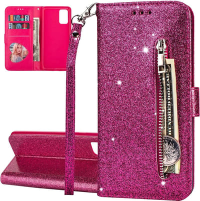 Portemonnee Hoesje - Wallet Case - Rits Sparkly Glitter - Telefoonhoes met Kord Geschikt voor: Samsung Galaxy S20 Plus - Roze