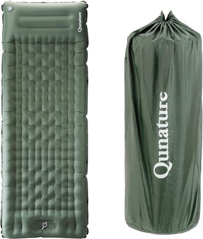 Slaapkussen Mat - Luchtbed - Kamperen Buiten - Geïntegreerd Kussen Voetpomp - 197x71x12 cm - Groen