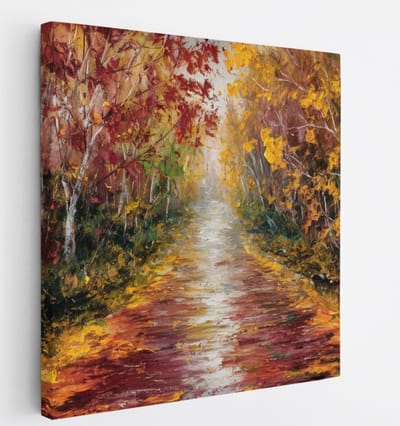 Saammp Canvas Schilderij - Abstract Herfstachtig Bospad - Landschap - Natuur - 20x20 - Foto op canvas - Wanddecoratie - Muurdecoratie Woonkamer - Slaapkamer decoratie - Canvas Print