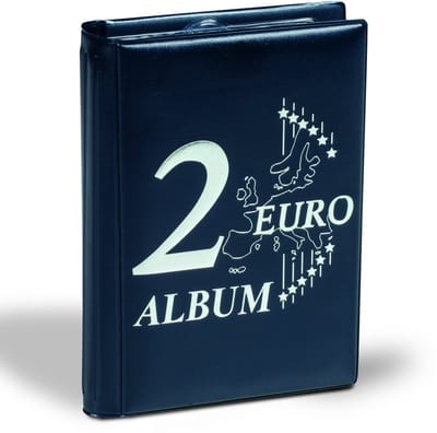 Zakformaat, Album (gebonden) voor 2 Euromunten (48 st.) 6 bladen - Blauw/zilver - afm: 120 x 165 x 30 mm.