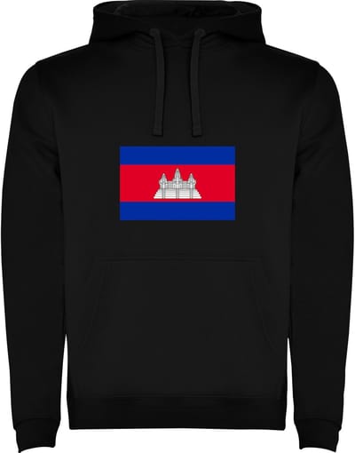 Zwarte Hoodie met Wereldse vlag land Cambodja Full Color Maat M