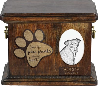 Jagdterrier urn - gepersonaliseerde urn met foto voor hondenas