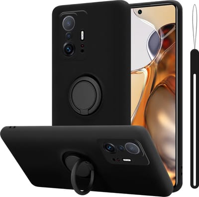 Cadorabo Hoesje geschikt voor Xiaomi 11T / 11T PRO in LIQUID ZWART - Beschermhoes van flexibel TPU silicone Case Cover met ring