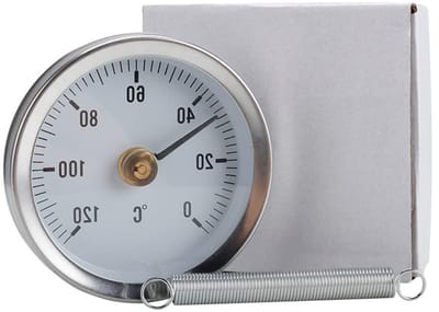 Pijpleidingthermometer - Buisthermometer Klem - Temperatuur Meten - Snelle Bevestiging Veer - 63mm Wijzerplaat - Zilver