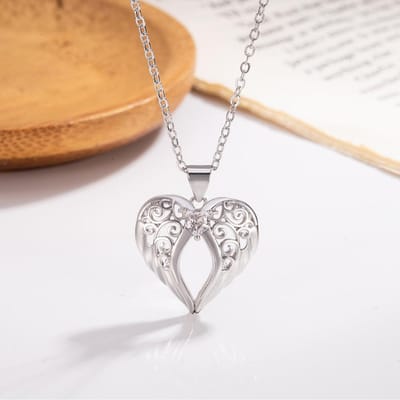 Élégant et Exquis, Plein d'Ailes d'Ange en Diamant Pour Protéger Le Collier Polyvalent et Exquis pour un Usage Quotidien argenté