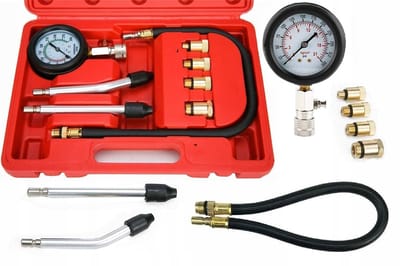 AMD TOOLS Compressietester Benzinemotoren – 0-20 Bar (300 PSI) – 8-Delige Set – Inclusief Adapters M10, M12, M14, M18 – Cilinderdruk Meter – Diagnostisch Gereedschap