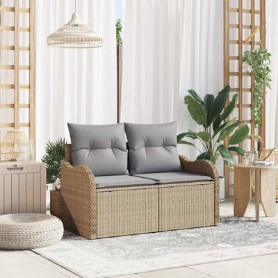 vidaXL - Tuin - Sofa - met - kussen - Beige - 121 - x - 62 - x - 69cm - poly - rattan
