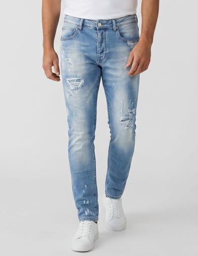 Gescheurde Jeans Heren Slim Fit - Spijkerbroek Heren Volwassenen -Stretch Jeans Heren -8409- Licht Blauw