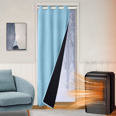 Qelus Verduisterende Gordijnen Kant en Klaar met Ringen - 110x203 cm - Isolerend, Waterdicht & Winddicht - 405gsm Blackout Gordijn voor Deur - Thermisch Deurgordijn - Blauw