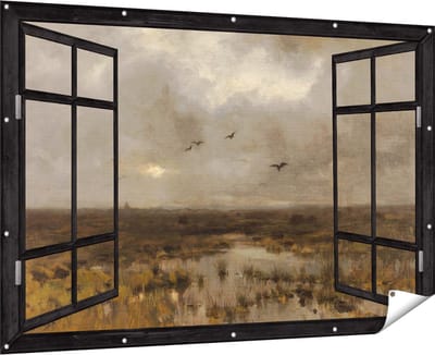 Gards Tuinposter Doorkijk Het Moeras - Anton Mauve - 180x120 cm - Tuindoek - Tuindecoratie - Wanddecoratie buiten - Tuinschilderij