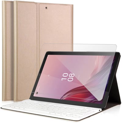 Hoes met toetsenbord geschikt voor Lenovo Tab M9 - Screen Protector GlassGuard - Keyboard Book Case Cover Hoesje Goud & Screenprotector