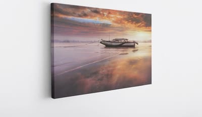 Saammp Canvas Schilderij - Boot in zonsondergang - Abstract - 30x20 - Foto op canvas - Wanddecoratie - Muurdecoratie Woonkamer - Slaapkamer decoratie - Canvas Print