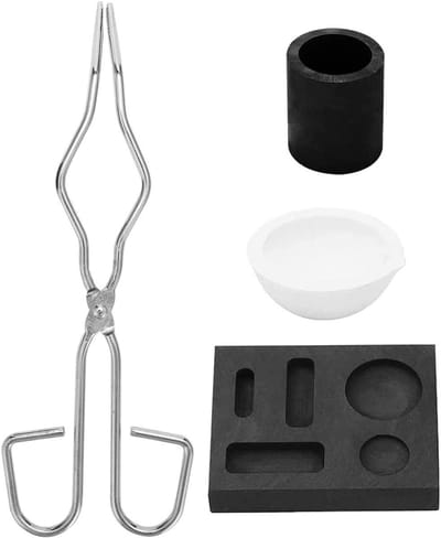 ByShane - 4-delige Grafiet Smeltkroes Kit voor Goud en Zilver Smelten - Tong - Kom - Ingot Mold - Hoge Zuiverheid - Metaal Smelten Set