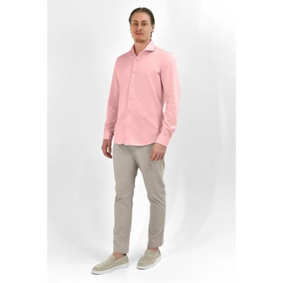 Vercate - Strijkvrij Overhemd - Japanese Knitted - Piqué Katoen - Roze - Slim Fit - Lange Mouw - Heren - Maat 37/S