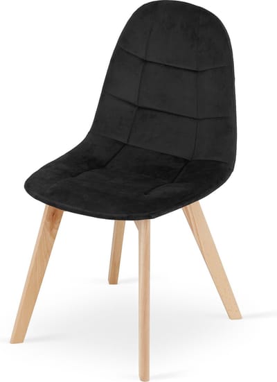 BORA Stoel - Zwart Velvet, Houten Poten, Functioneel Ontwerp en Comfortabele Zitting voor Woonkamer, Keuken, Slaapkamer en Eetkamer, Max. 120 kg