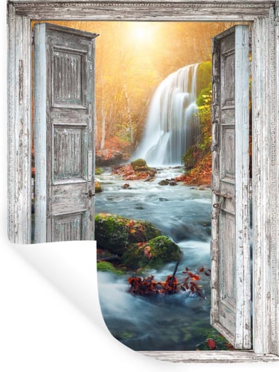 Muurstickers - Sticker Folie - Waterval - Doorkijk - Landschap - 30x40 cm - Plakfolie - Muurstickers Kinderkamer - Zelfklevend Behang - Zelfklevend behangpapier - Stickerfolie