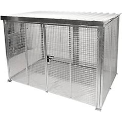 Gasflessencontainer, voor buiten, met dak & dubbele vleugeldeur, thermisch verzinkt, voor 104 flessen