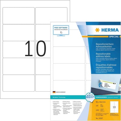 Afneembare A4 Etiketten 96 x 50,8 mm - 100 Vellen Zelfklevend en Bedrukbaar - 1.000 Etiketten voor Printer - Wit