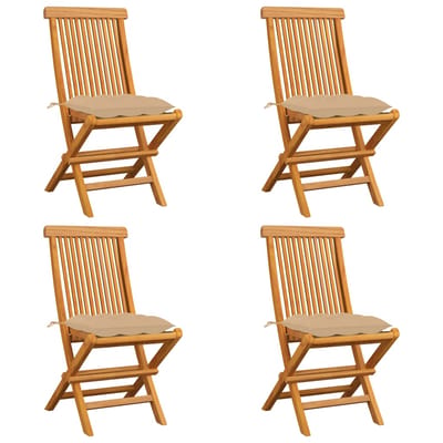 vidaXL - Opklapbare - stoelen - met - beige - kussens, - 4 - stuks, - massief - teakhout