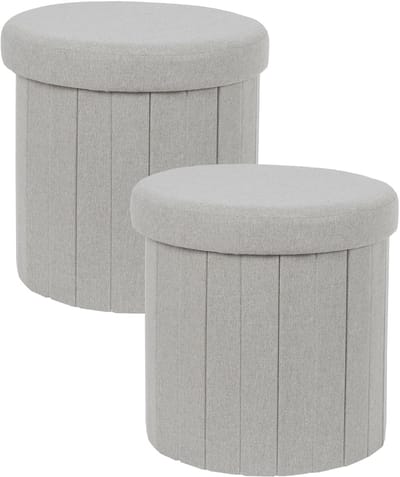 Home Deco Factory Poef/hocker opvouwbaar - 2x - latten design - opbergbox - grijs - polyester/mdf - 38 x 38 cm