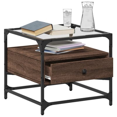 vidaXL - Salontafel - met - glazen - blad - 50x50x45 - cm - bruineiken - staal