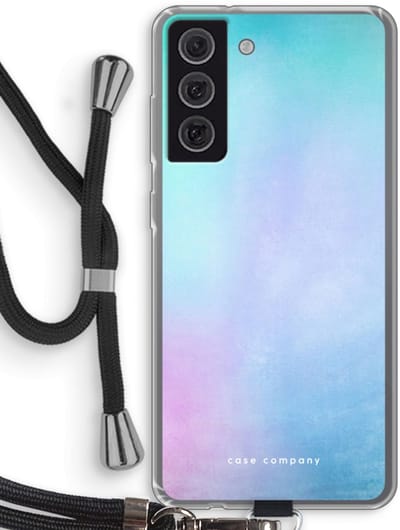 Hoesje met koord geschikt voor Samsung Galaxy S21 FE hoesje met Koord - Mist pastel - Telefoonhoesje met Zwart Koord - Bescherming aan alle Kanten en Over de Schermrand