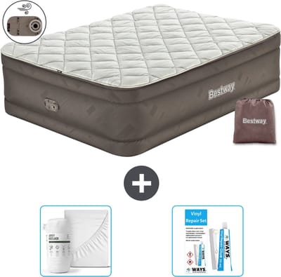 Bestway luchtbed - 2-Persoons - 152 x 203 x 51 cm - Bruin - Inclusief pomp - Hoeslaken en Reparatieset