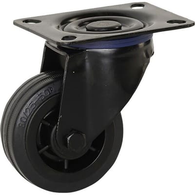 Meso Zwenkwiel rubber Zwart 80mm - 60kg draagvermogen*