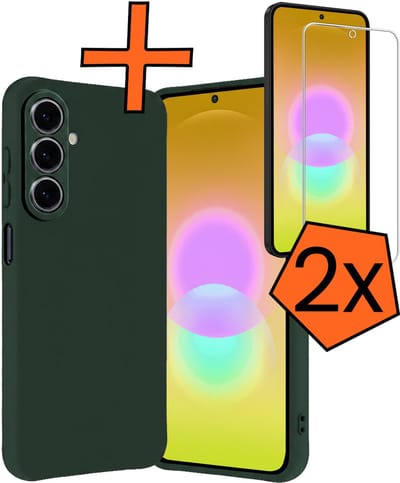 Hoes - Met 2x Screenprotector - Geschikt voor Samsung Galaxy A27 - Sterk & Shockproof - Back Cover - Siliconen Case - Telefoon Hoes - Donkergroen
