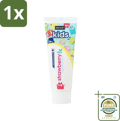 1 x Sence - Kids 3-8 Jaar - Tandpasta - Aardbei Smaak - Vegan - 75 ml- Tandpasta Voor Kinderen - Kindertandpasta - Aardbei Tandpasta - Vegan Tandpasta - Tandenpoetsen Voor Kinderen