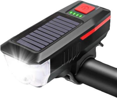 Fietslamp - Fietsverlichting - Fietslicht - Fietslamp Op Zonne-Energie Met Luide Claxon - Usb/Zonne-Energie Opladen - Waterdichte Fietskoplamp - Superheldere Lichtstraal Voor Veiligheid 'S Nachts
