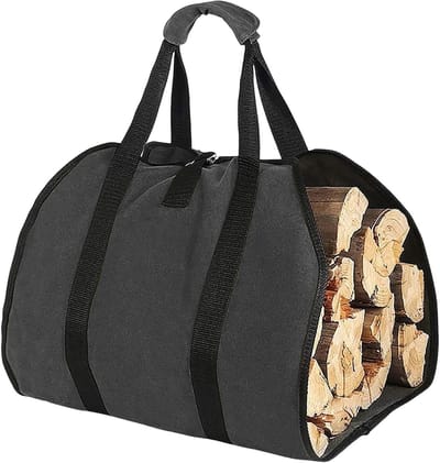 Allecto Plus - Opvouwbare jute opbergzak met handvat voor brandhout, waterdicht en insectenbestendig, zwart - ideaal voor transport van hout - 85 characters