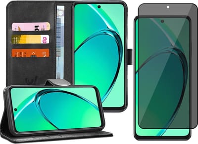 Hoesje geschikt voor Oppo A40 / A40m / A60 - Privacy Screenprotector Volledig Dekkend Glas - Portemonnee Book Case Zwart
