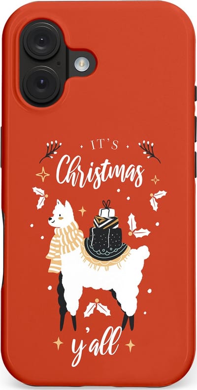 Casetastic hoesje geschikt voor Apple iPhone 16 - MagSafe - Dubbellaagse bescherming - Rode Witte Kerst Lama - Fashion Case - Terracotta