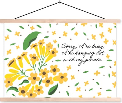 Posterhanger incl. Poster 90x60 cm - Schoolplaat - Sorry I'm busy I'm hanging out with my plants - Bloemen - Quotes - Spreuken - Textielposter - Blanke latten
