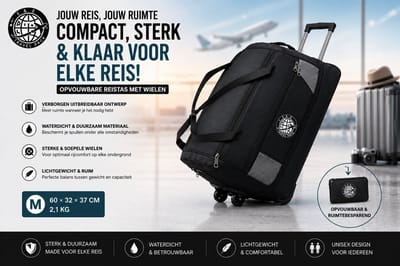 Nieuw! Medium Opvouwbare Reistas met Wielen – E&E Travel Pack – M-Waterdicht – Grote Capaciteit – Expandable – Trolley Reiskoffer – Unisex – S/M/L – Ideaal voor Vliegtuig & Auto-Zomer-Vakantie-Auto-Reizen-2026