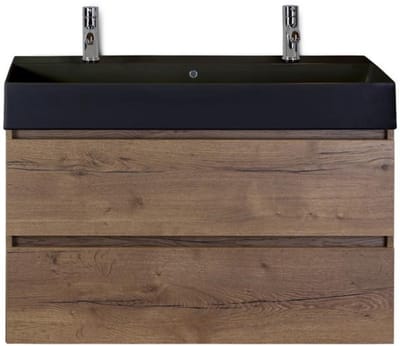 Maxx XL Badmeubelset 100 cm - Tabacco - Wastafel Kube Zwart 2 Kraangaten