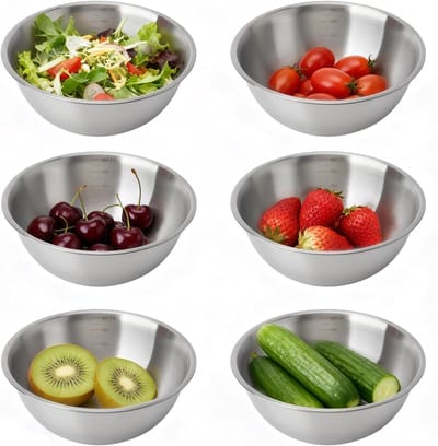 SnelShoppen - RVS Mengkom Set 6 Stuks, 700 ml, Stapelbare Roestvrijstalen Kommen met Ingebouwde Maat, Vaatwasmachinebestendig, Ideaal voor Koken, Bakk