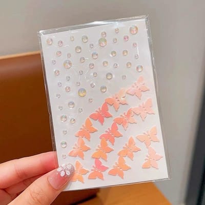 Strass Steentjes Sticker Voor Gezicht Festival Make-up Kristallen Stickers Voor Kinderen Diamant Sieraden Stickers Zelfklevende Glitters voor Gezicht pink butterfly