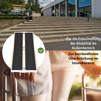 TRUTZHOLM Opvouwbare rolstoelhelling 184 cm Draagvermogen 272 kg Aluminium grijs zwart gecoat Oprijplaat