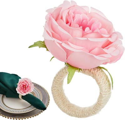 Servetringen met bloemen - Servetgespen decoratie - Tafeldecoratie verfraaien - Zijden bloemen ontwerp - 7x9cm - Roze